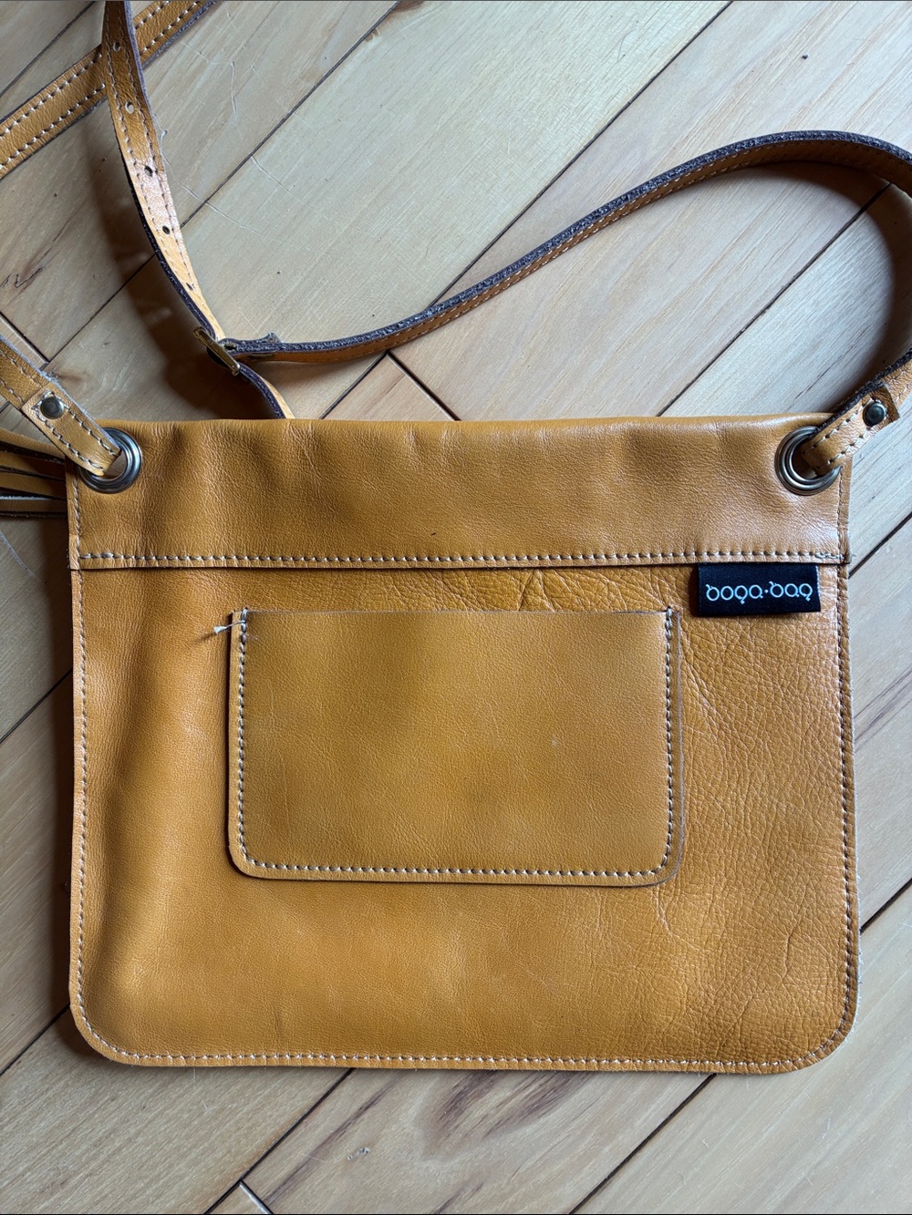 Leather mustard yellow gold messenger style crossbody